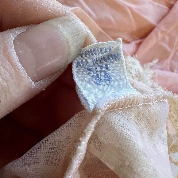 Vintage Vtg 50’s 1950 Vanity Fair Midi Slip Dress Gown 34 Tan Pink Lace Glamour - Picture 6 of 8